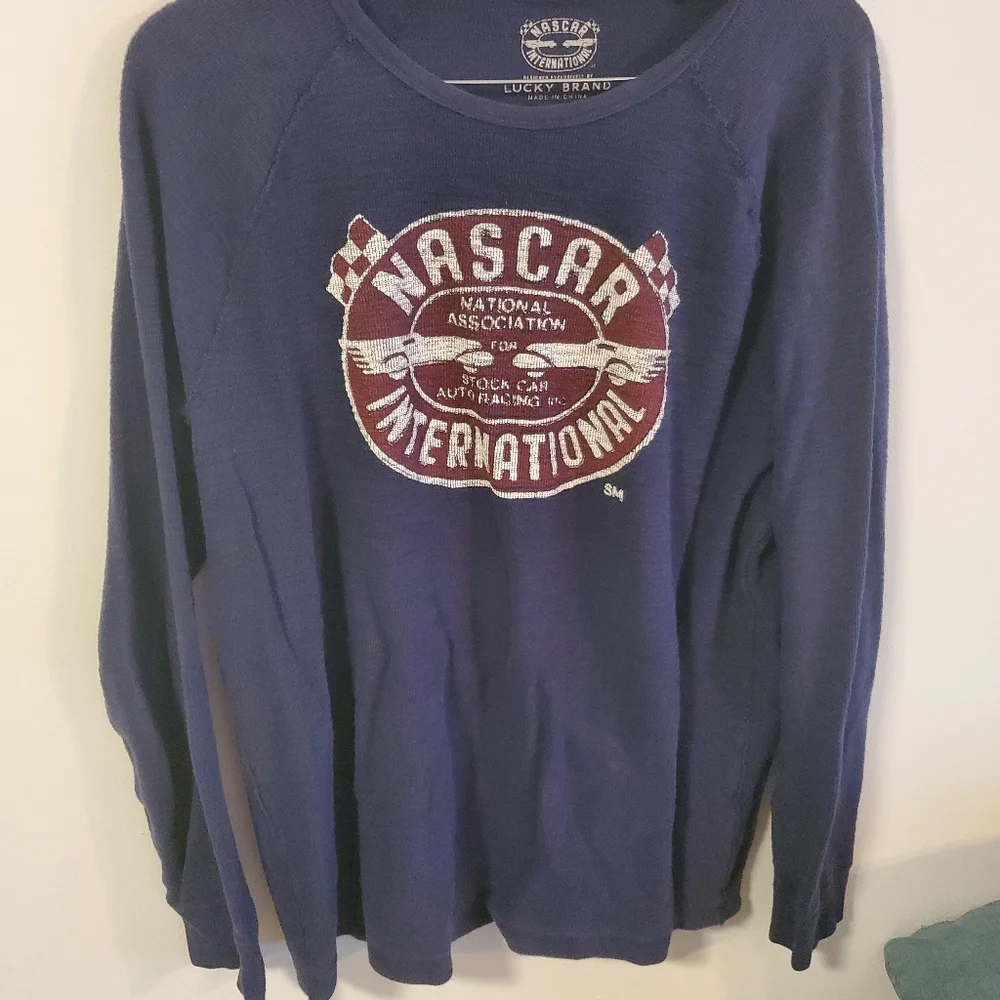 Lucky brand Nascar International long sleeve thermal tee size XL blue red - Picture 2 of 13
